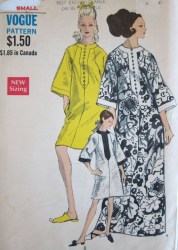 7295 VOGUE 1968 RAGLAN CAFTAN DRESS LENGTHS PATTERN MD 12,14